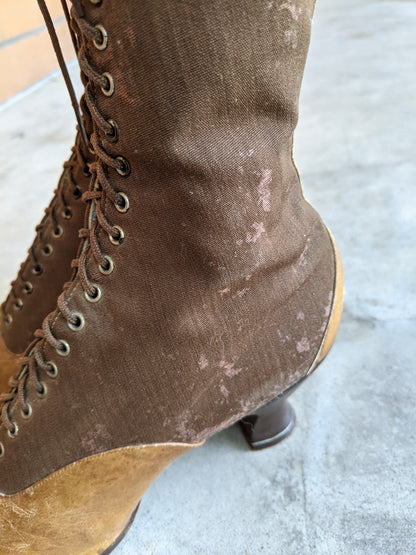 1910s - 1920s Tall Lace Up Brown Boots | Sz 38