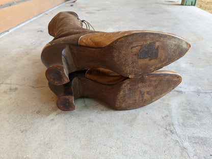 1910s - 1920s Tall Lace Up Brown Boots | Sz 38