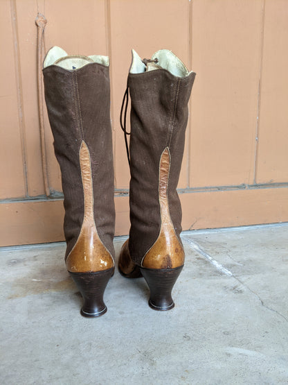 1910s - 1920s Tall Lace Up Brown Boots | Sz 38