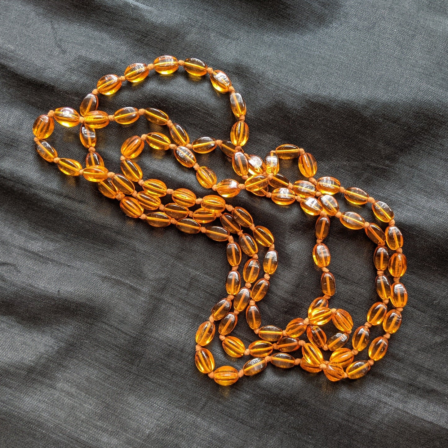 1920s Orange Glass Bead Long Necklace