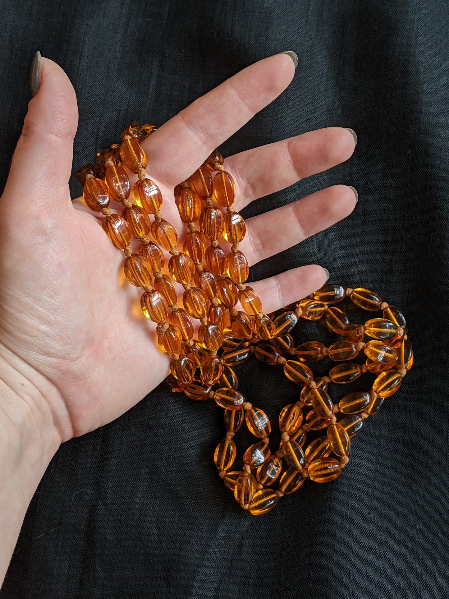 1920s Orange Glass Bead Long Necklace