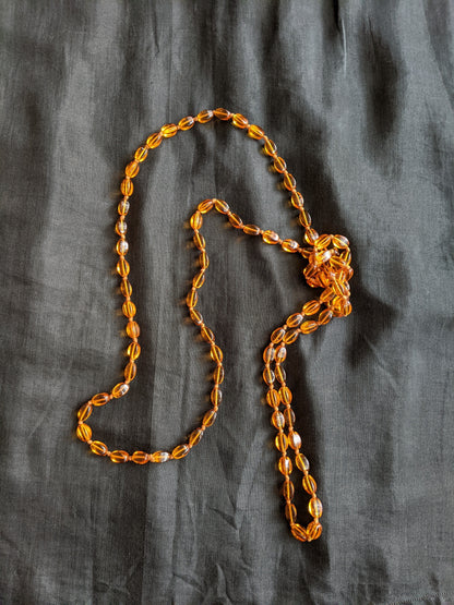 1920s Orange Glass Bead Long Necklace