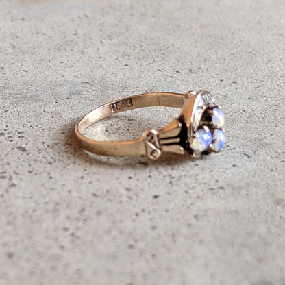 Turn of the Century 14k Diamond Opal Moon Ring