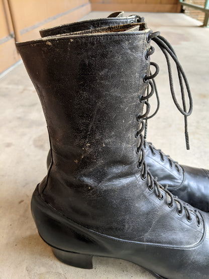 1910s Black Lace Up Boots | Approx Sz 8