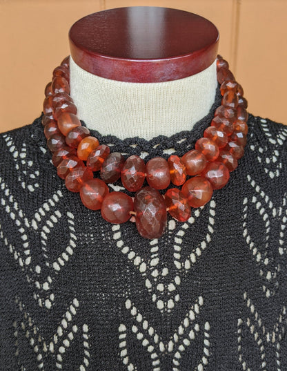 19th C. Double Strand Amber Choker Necklace