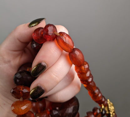 19th C. Double Strand Amber Choker Necklace