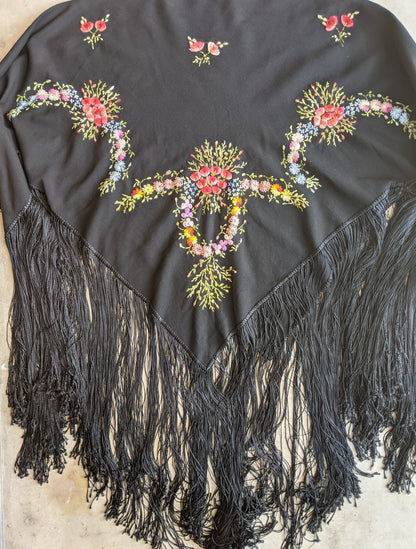 Early Vintage Embroidered Piano Shawl