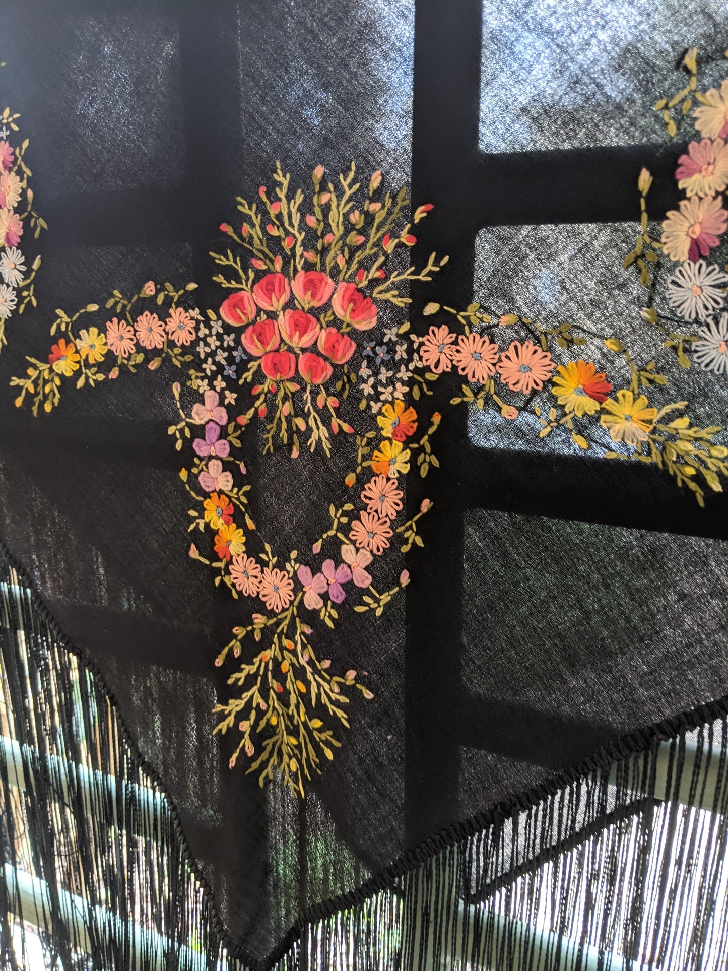Early Vintage Embroidered Piano Shawl