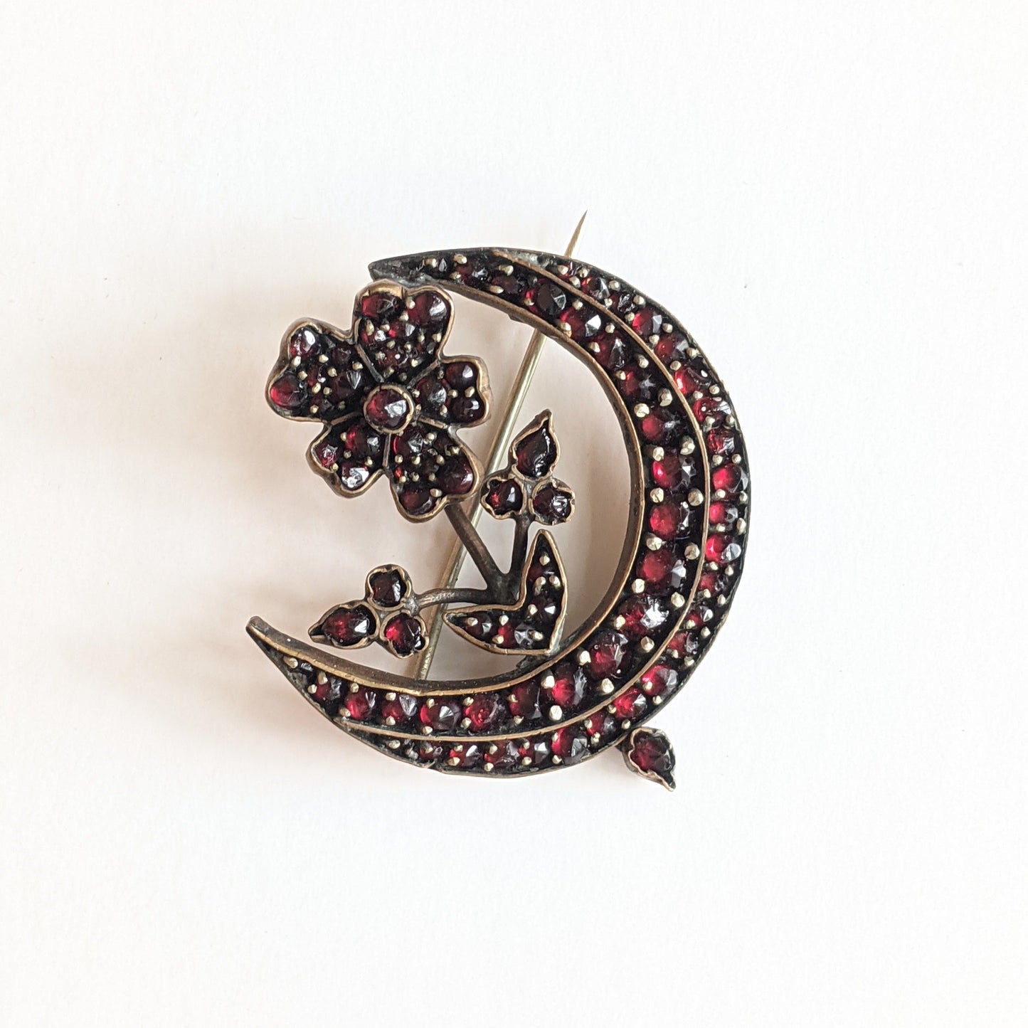 1890s Bohemian Garnet Flower Moon Brooch