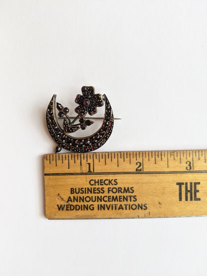 1890s Bohemian Garnet Flower Moon Brooch