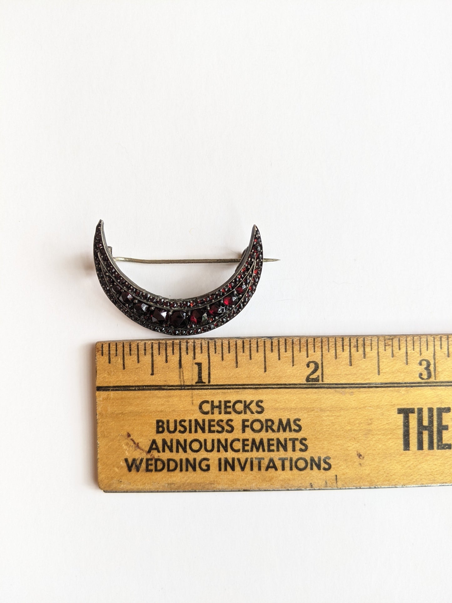 1890s Bohemian Garnet Crescent Moon Brooch