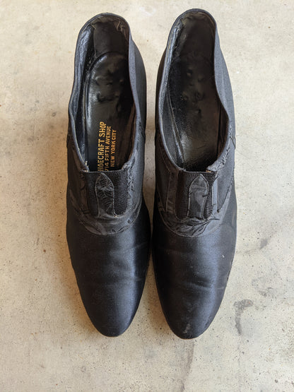 1920s Black Silk Slip On Heels