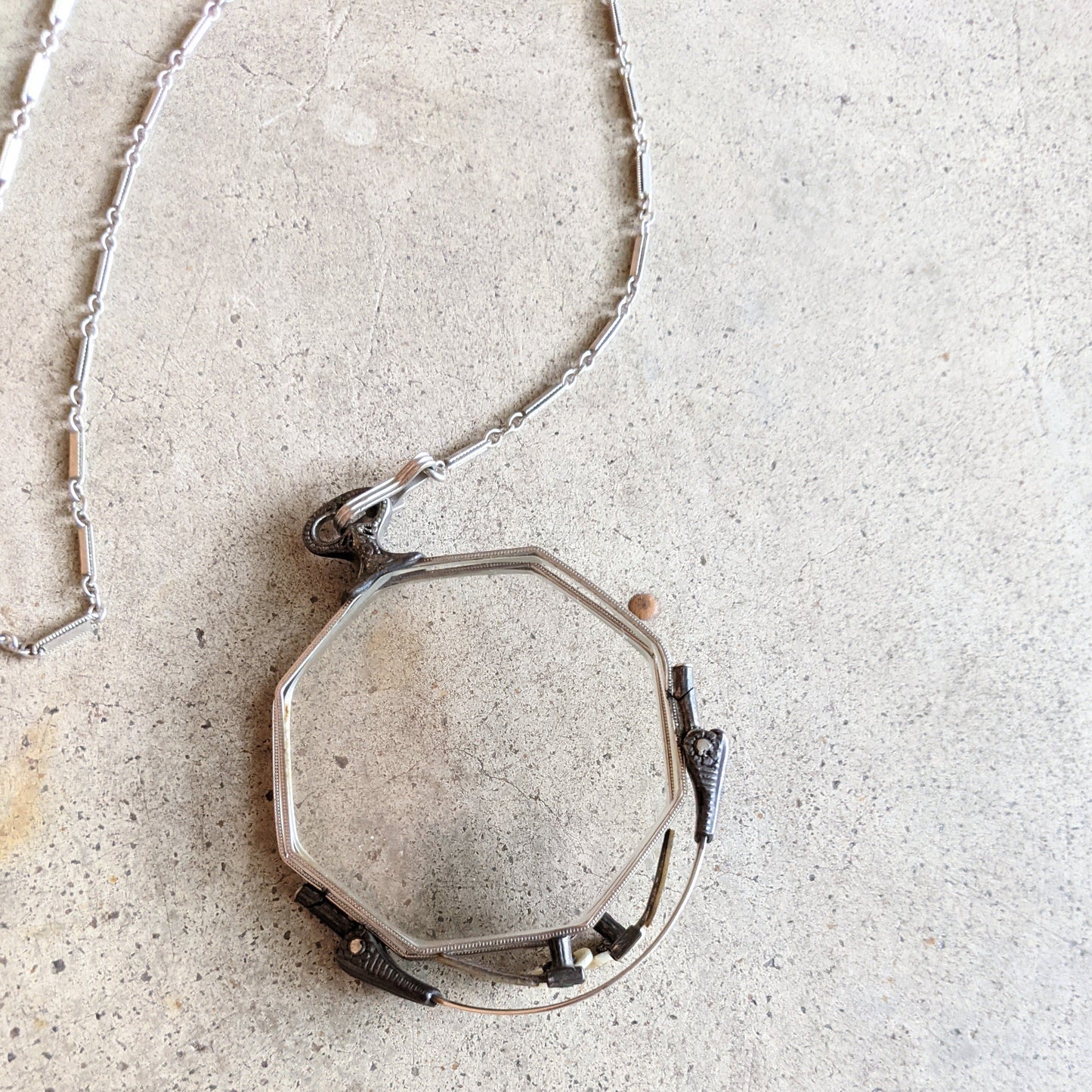 1920s White Gold Filled Lorgnette + Long Chain