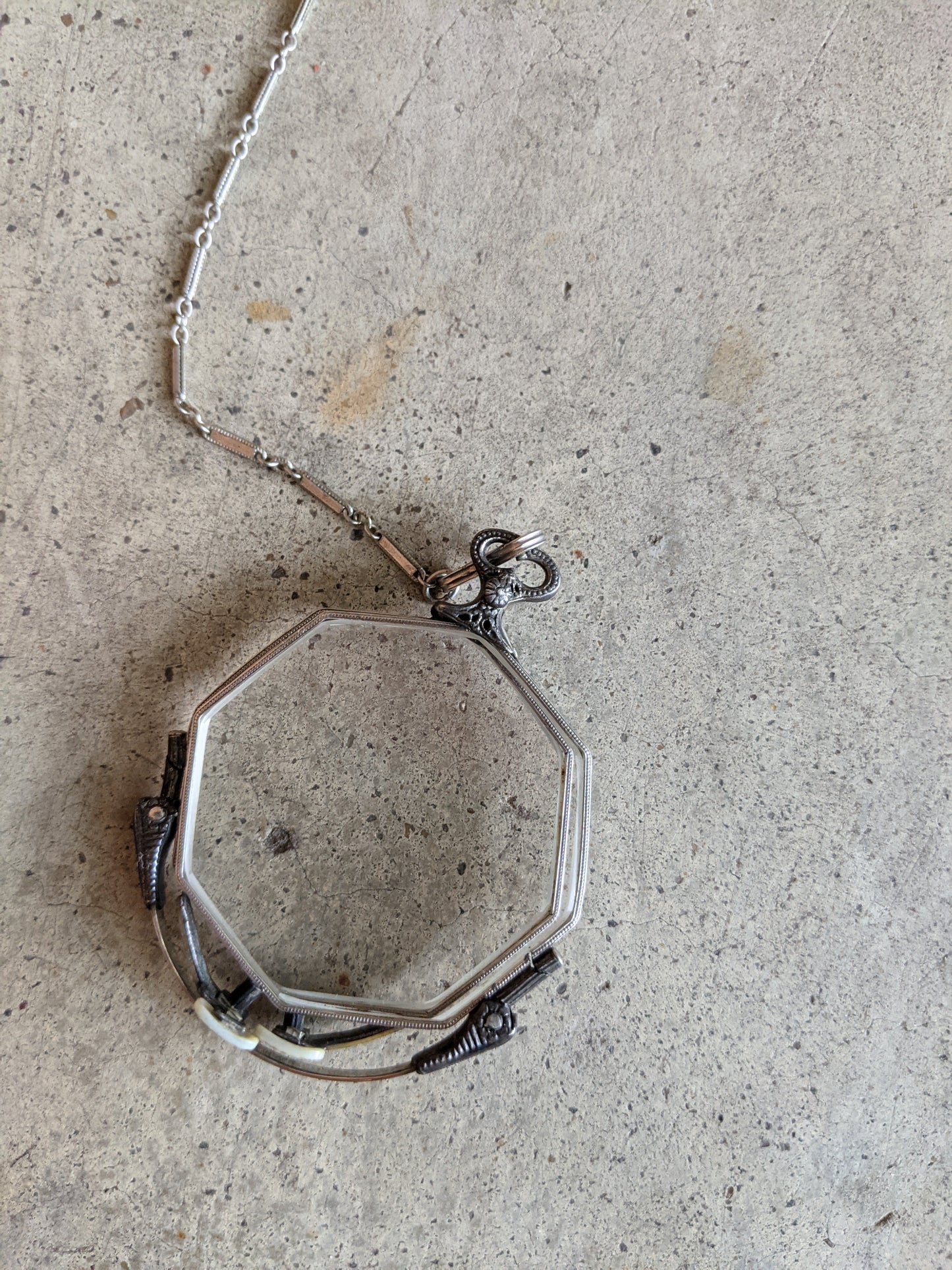 1920s White Gold Filled Lorgnette + Long Chain