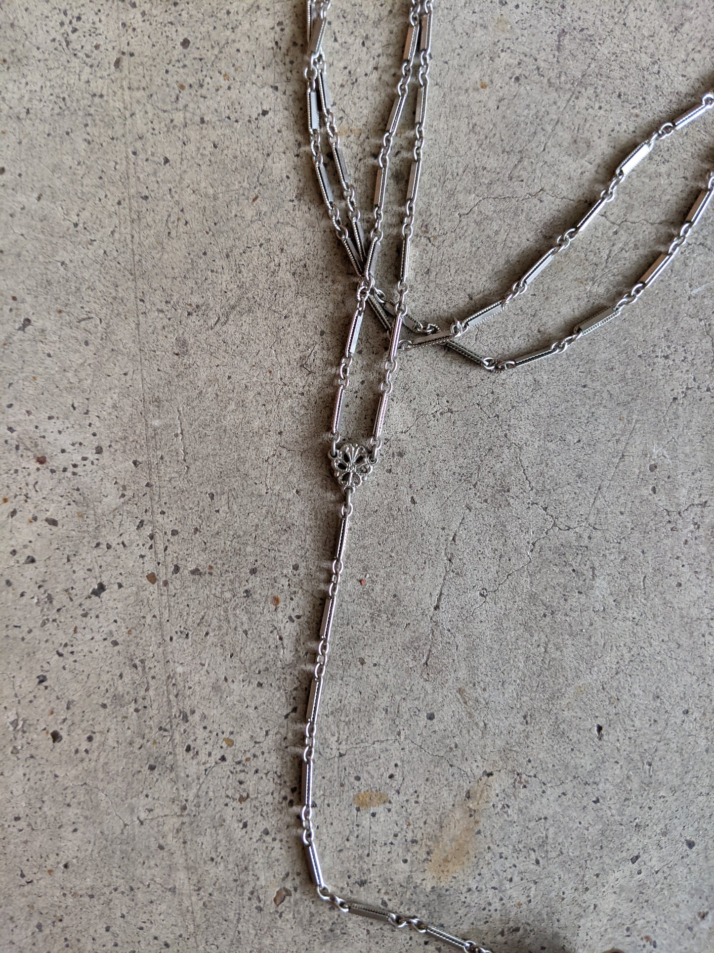 1920s White Gold Filled Lorgnette + Long Chain