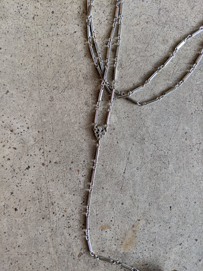 1920s White Gold Filled Lorgnette + Long Chain