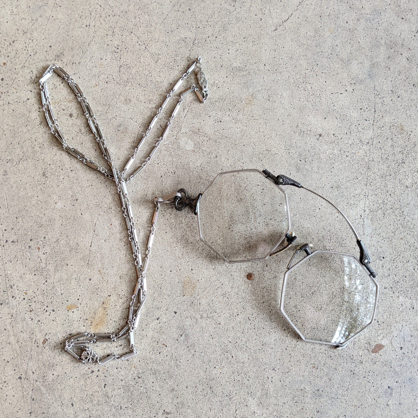 1920s White Gold Filled Lorgnette + Long Chain