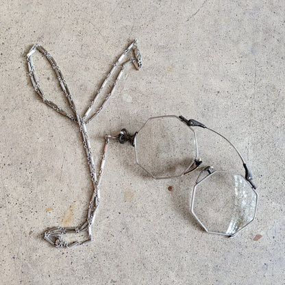 1920s White Gold Filled Lorgnette + Long Chain