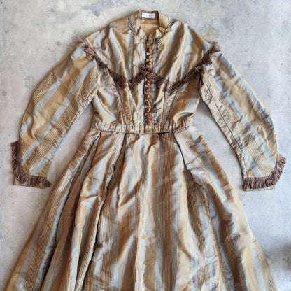 1860s Earth Tones Silk Gown
