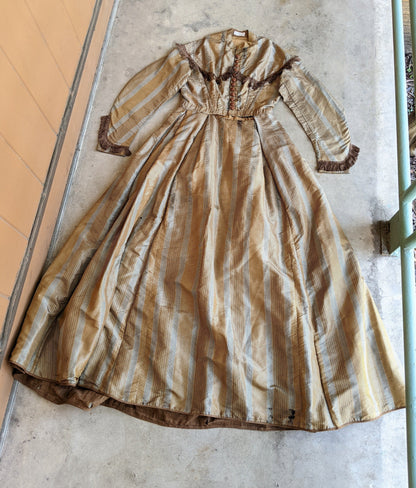 1860s Earth Tones Silk Gown