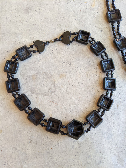 Art Deco French Jet Necklace Set | 2 Pc