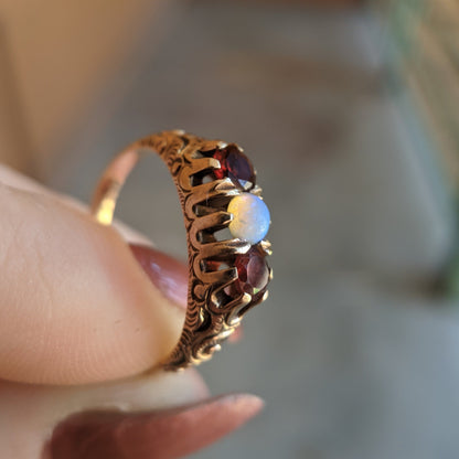 1890s-1900s Garnet + Opal Gold Ring