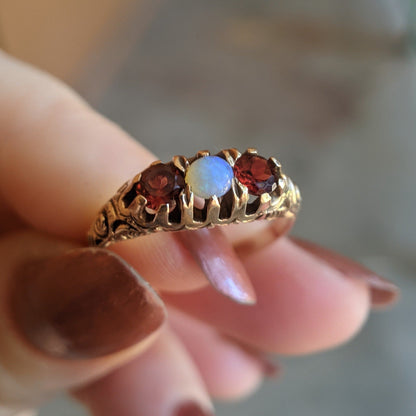 1890s-1900s Garnet + Opal Gold Ring