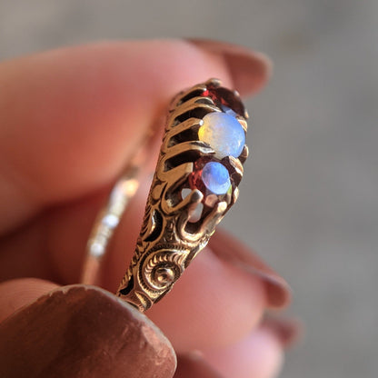 1890s-1900s Garnet + Opal Gold Ring