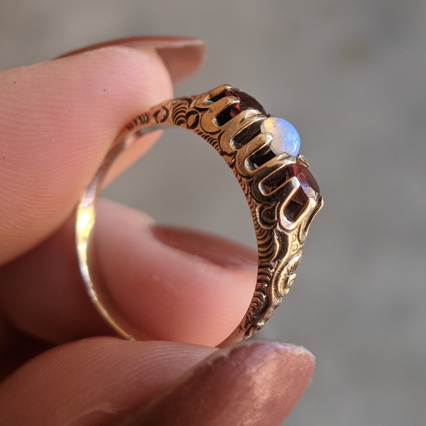 1890s-1900s Garnet + Opal Gold Ring