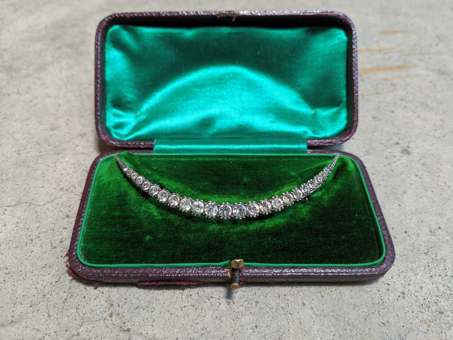 1900s-1910s Silver + Paste Moon Brooch in Box