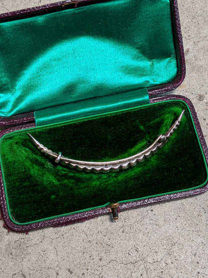 1900s-1910s Silver + Paste Moon Brooch in Box