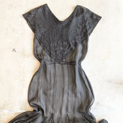 1930s Black Silk + Lace Dress