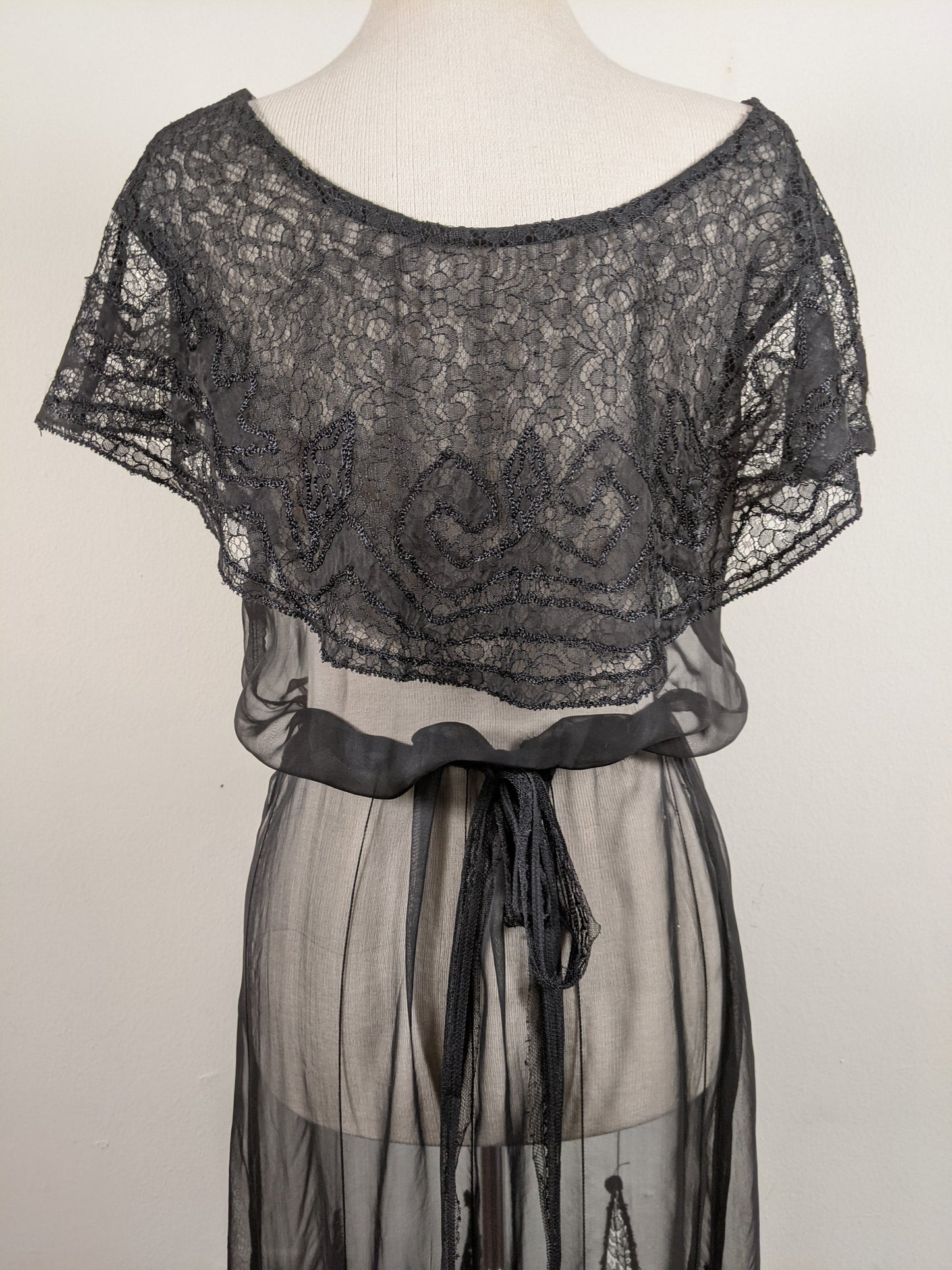1930s Black Silk + Lace Dress