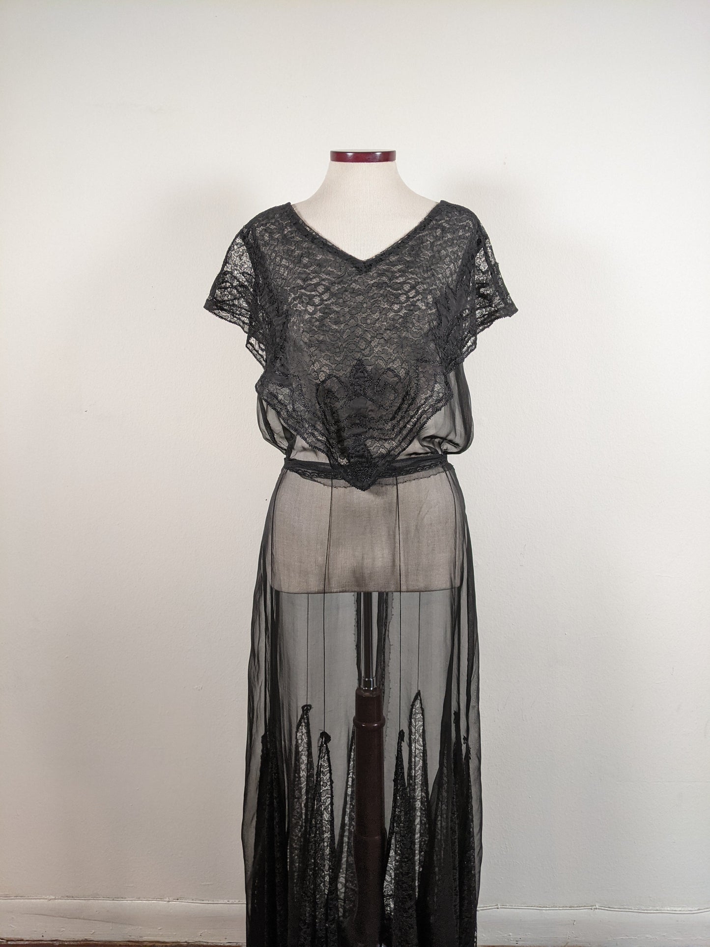 1930s Black Silk + Lace Dress
