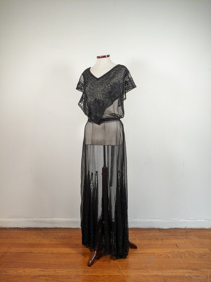 1930s Black Silk + Lace Dress