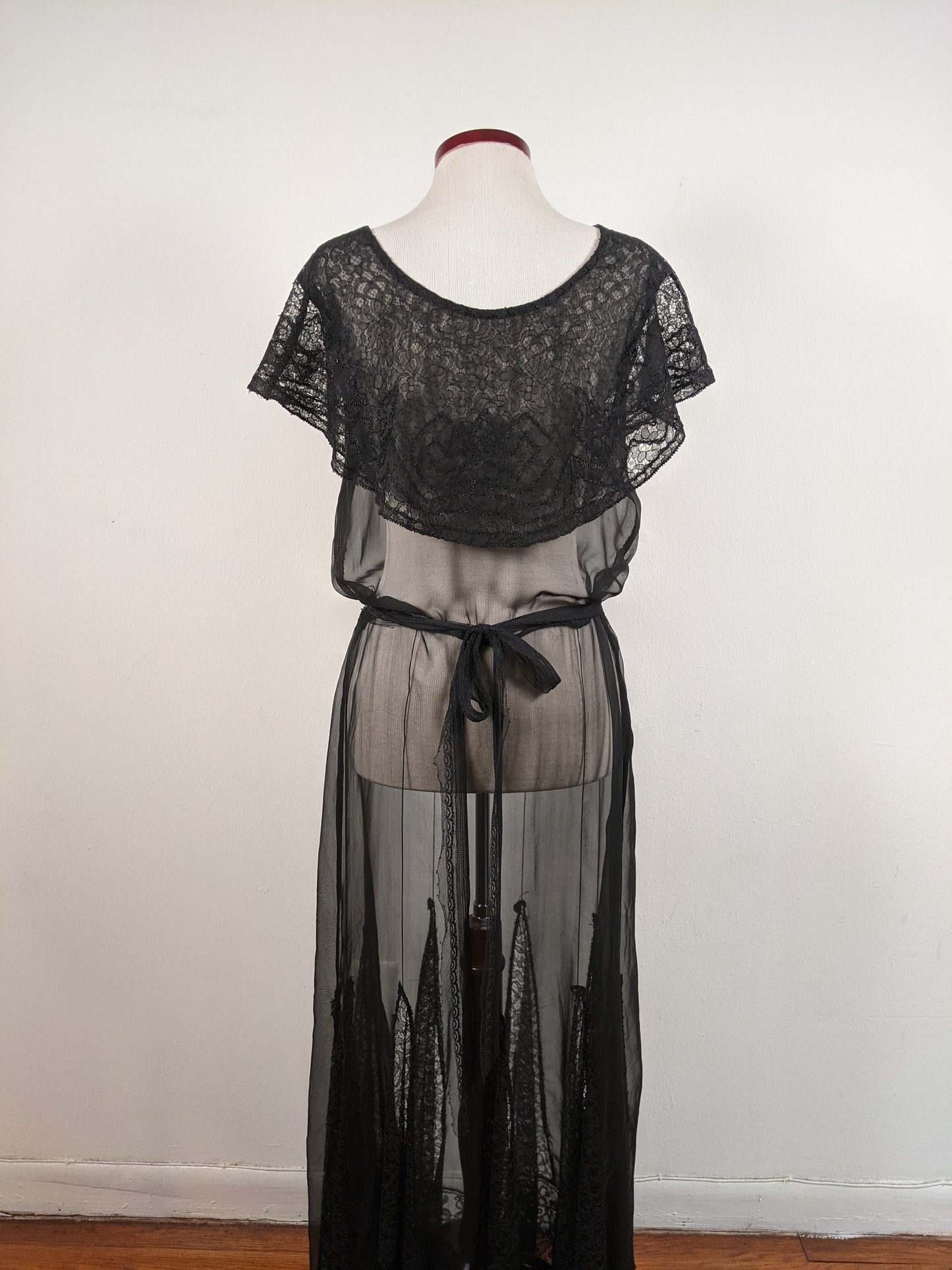 1930s Black Silk + Lace Dress