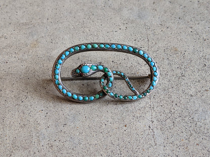 C. 1890s Silver Turquoise Snake Brooch