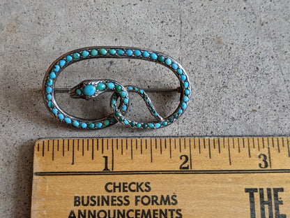C. 1890s Silver Turquoise Snake Brooch