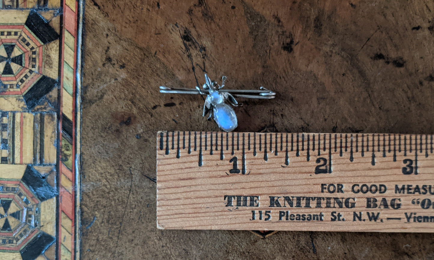 1900s Silver Fly Moonstone Pin