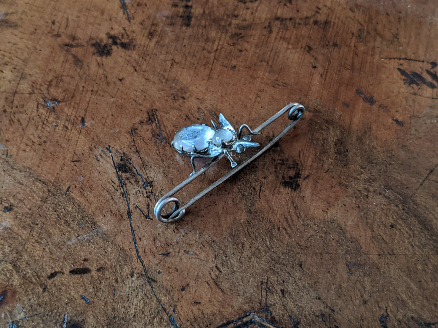 1900s Silver Fly Moonstone Pin