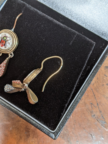 19th c. Micromosaic Beetle Earrings
