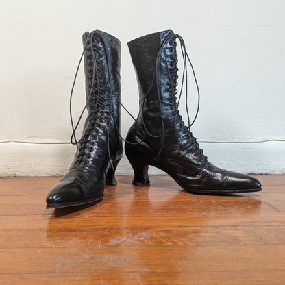 1910s-1920s Black Louis Heel Boots | Approx 6.5-7