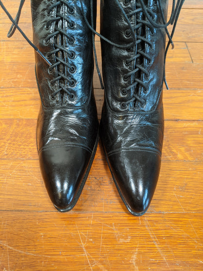 1910s-1920s Black Louis Heel Boots | Approx 6.5-7