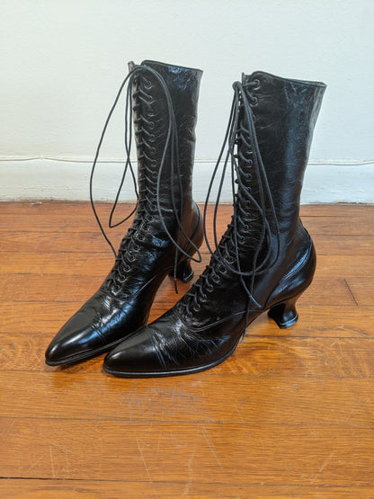 1910s-1920s Black Louis Heel Boots | Approx 6.5-7