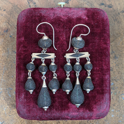 1870s 14k Gold Hairwork Earrings