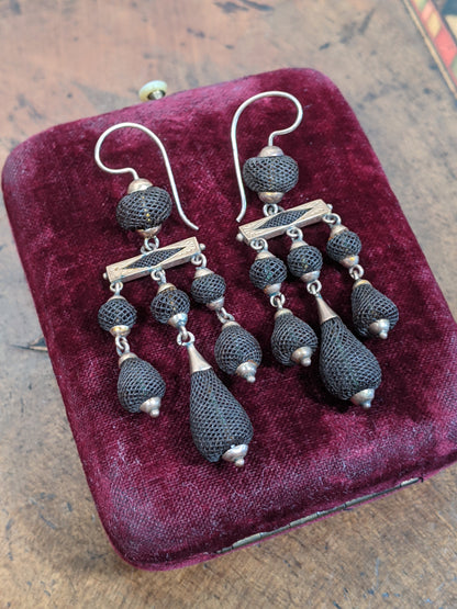 1870s 14k Gold Hairwork Earrings