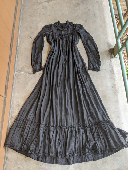 1900s Black Cotton Wrapper Dress