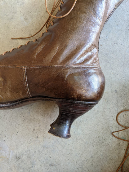 1910s-1920s Brown Louis Heel Boots | Sz 7.5-8