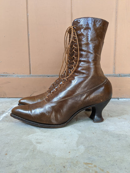 1910s-1920s Brown Louis Heel Boots | Sz 7.5-8