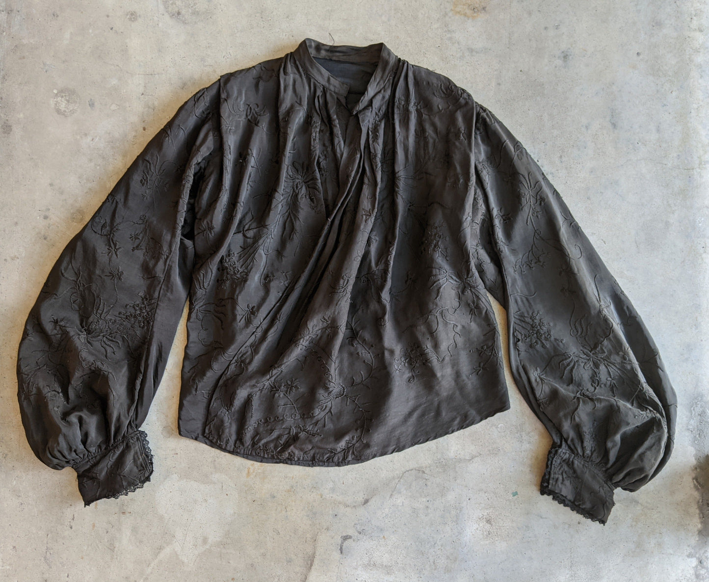 1900s Black Silk Bishop Sleeve Wrap Blouse